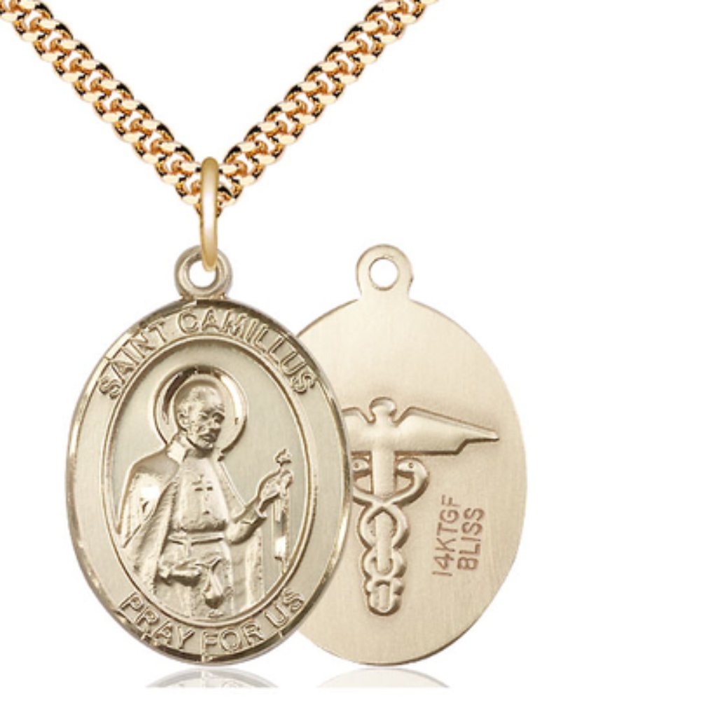 St Camillus Of Lellis Nurse 14kt Gold Filled On A 24 Inch Gold Plate Chain
